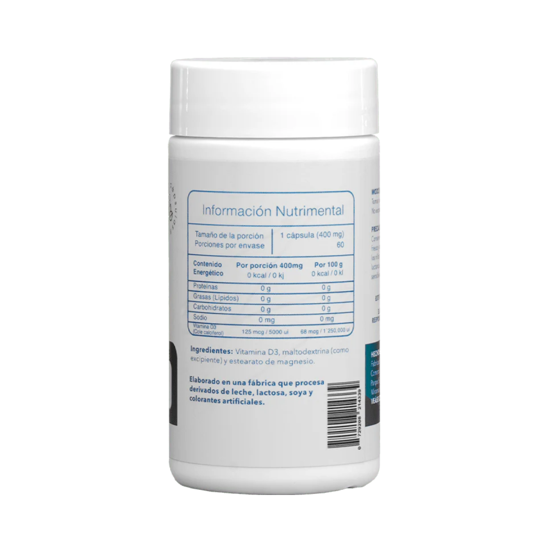 Vitamina D3 5000 UI - Fortalece Sistema Inmune y Huesos - 60 Cápsulas - ESSENTIALS