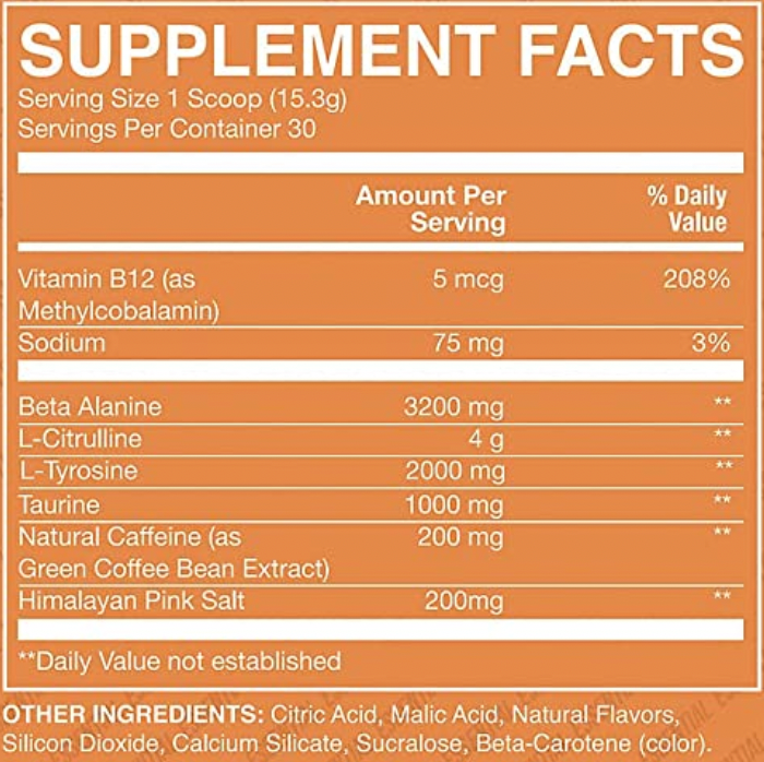 Descubre “Essential Pre Entreno de CBUM x RAW” de Get Fit México. Cada scoop de 15.3g aporta 30 porciones, aportando los valores diarios de Vitamina B12, Sodio, Beta Alanina, L-Citrulina y más. Con cafeína natural y Sal Rosa del Himalaya, asegura máxima concentración y energía duradera.