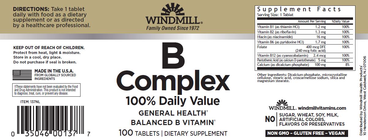 Complejo B Windmill - Tabla de Suplementos, modo de uso y certificaciones - Get Fit Mexico
