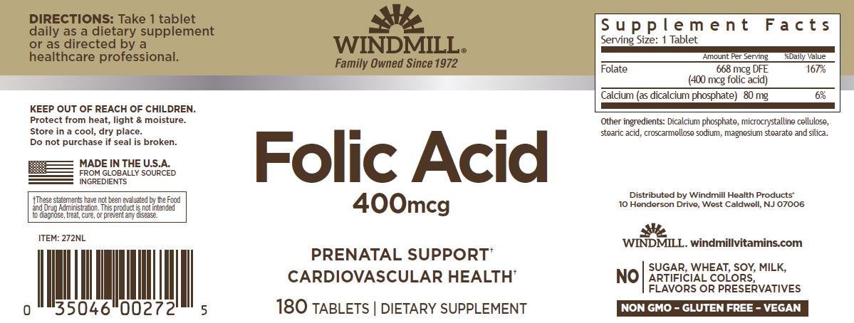 Tabla de Suplementos - Ácido Fólico Windmill 400 mcg