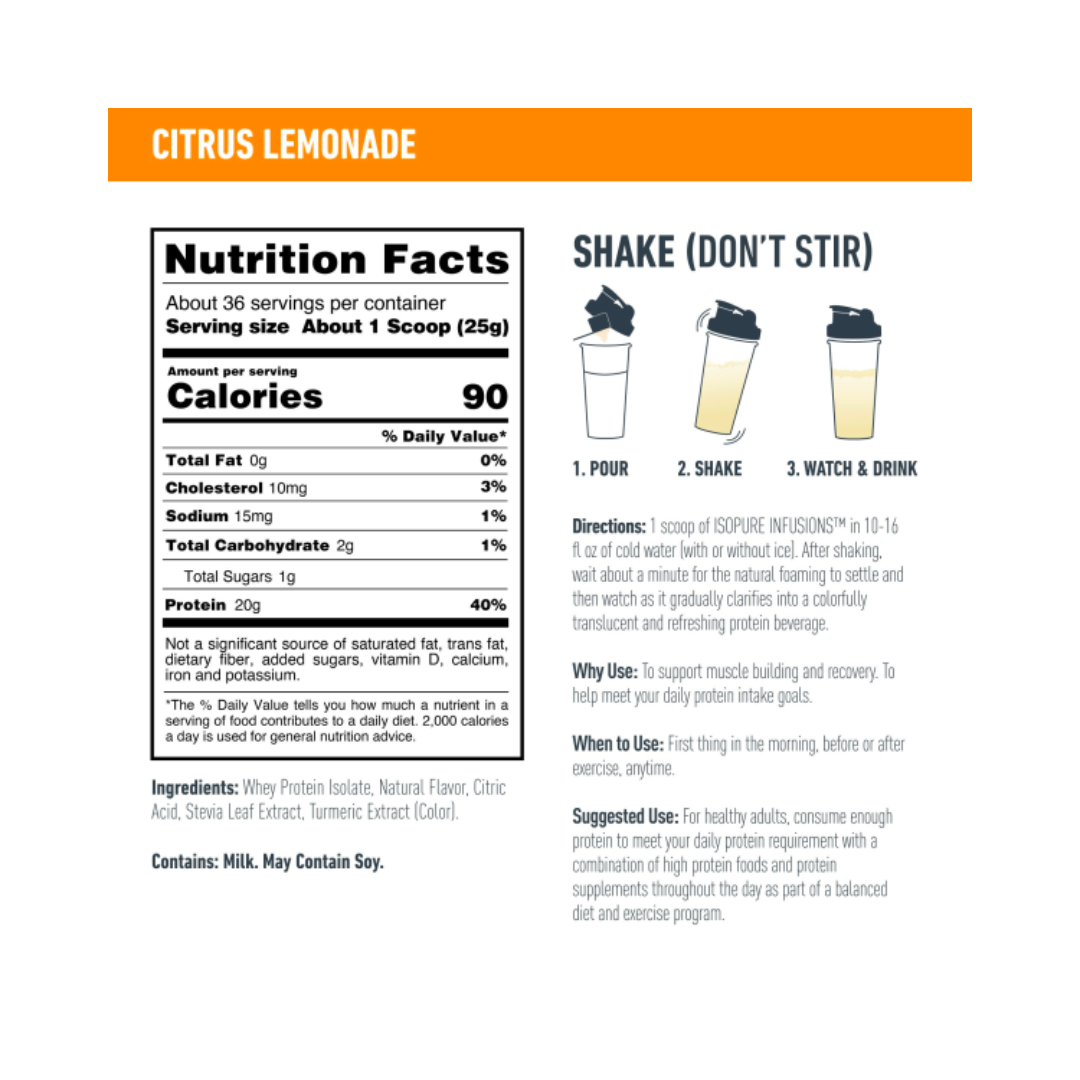 Isopure Infusions Clear Whey Isolate | Proteína Aislada 20g Proteína | Sin GMO
