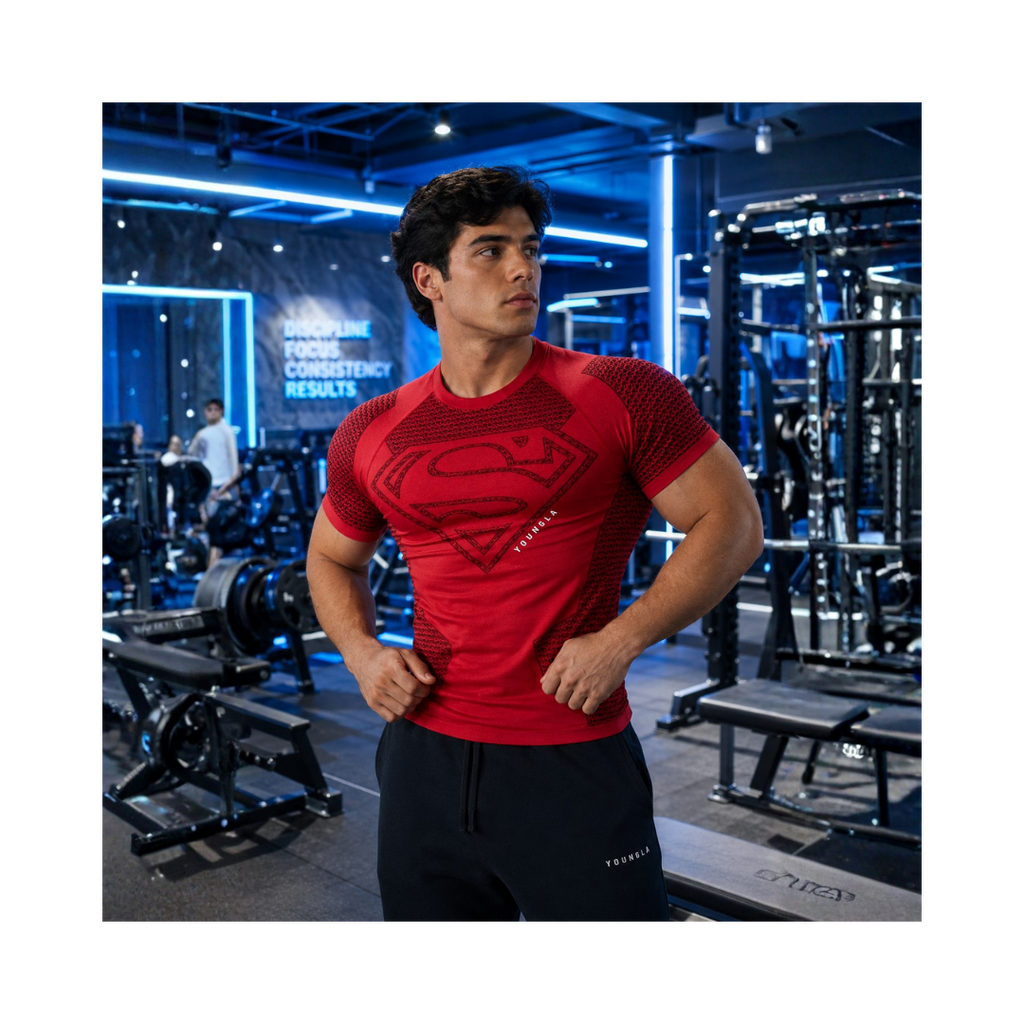 Playera de Compresión Superman YOUNGLA | Ropa Deportiva Premium para Gym