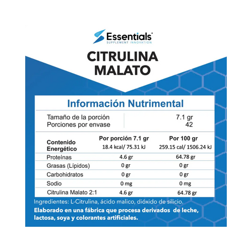 Citrulina Malato Essentials 300g - Pump y Resistencia 42 Tomas - Get Fit Mexico