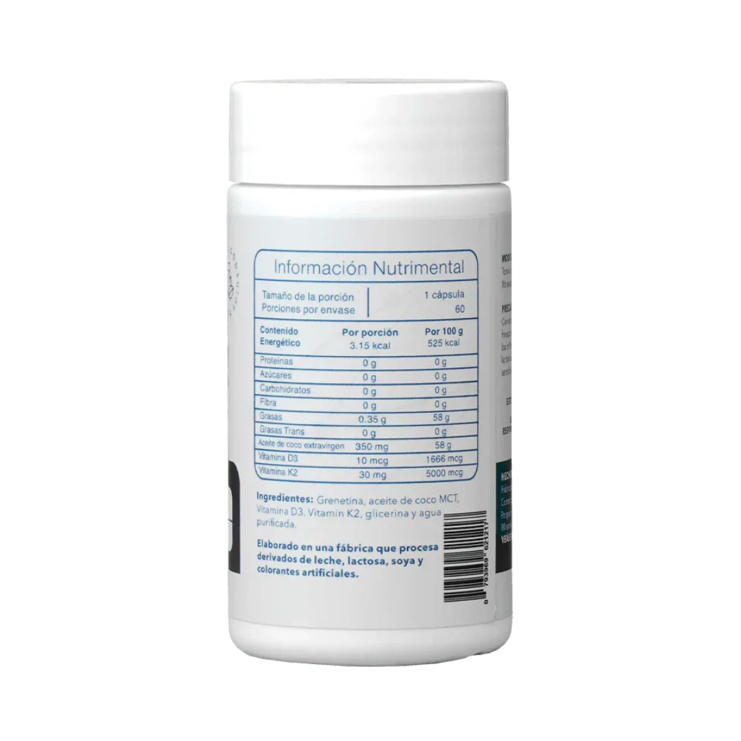 Vitamina D3 + K2 - 500ui Alta Absorción | Huesos Fuertes y Salud Cardiovascular - 60 Cáps - ESSENTIALS - Get Fit Mexico