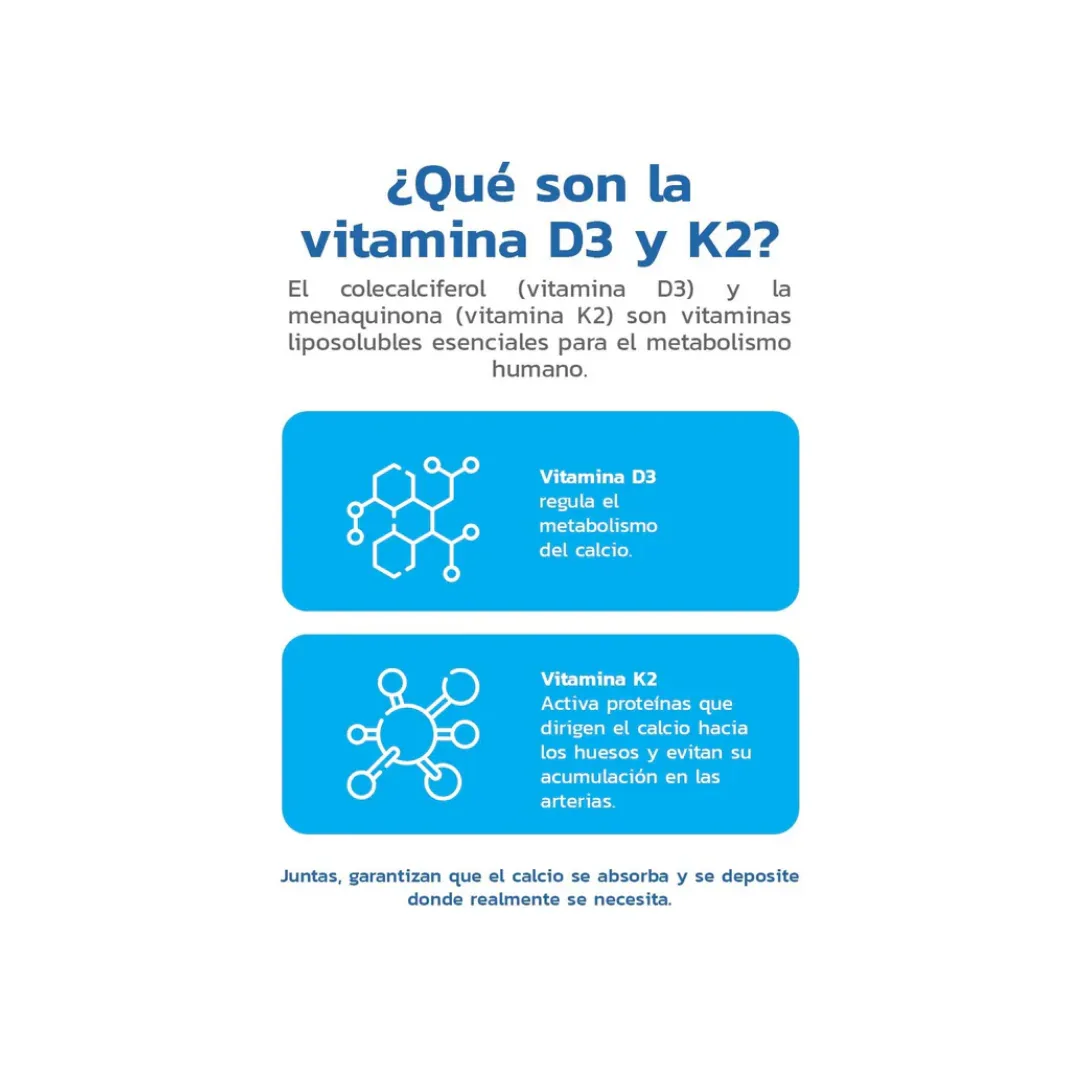 Vitamina D3 + K2 - 500ui Alta Absorción | Huesos Fuertes y Salud Cardiovascular - 60 Cáps - ESSENTIALS - Get Fit Mexico