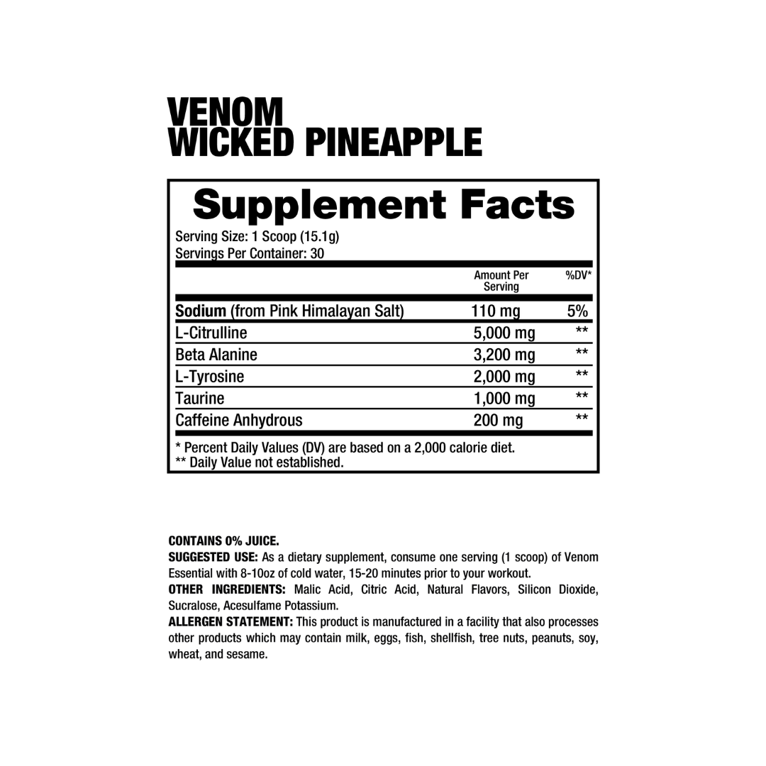 Venom Essential Pre-Entreno Dragon Pharma | Energía Extrema, Enfoque y Pump 30 Servicios