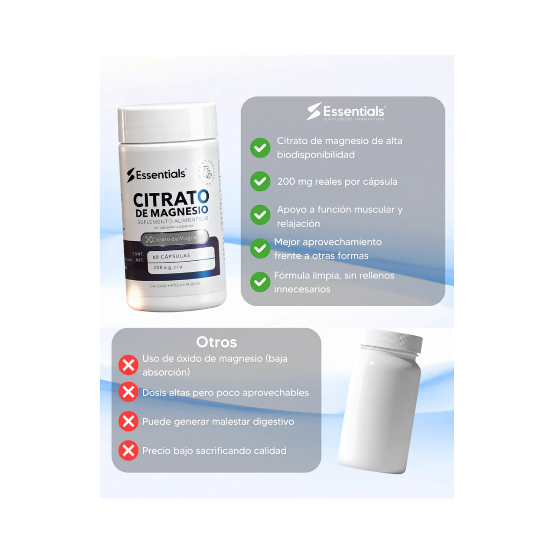 Citrato de Magnesio Essentials 200mg - 60 Cápsulas