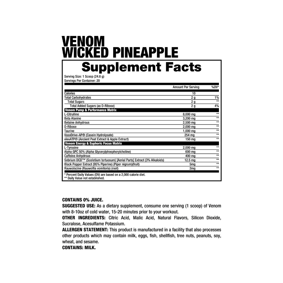 Pre-Entreno Venom Fully Loaded Catalyst Avanzado con Patentes | Máximo Rendimiento Dragon Pharma