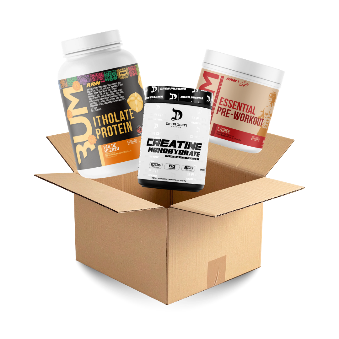 Combo CBUM Champion | Essential Pre-Entreno + Itholate Protein 2lbs + Creatina Dragon Pharma