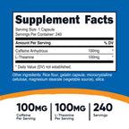 Tabla de suplementos Cafeína Teanina Nutricost