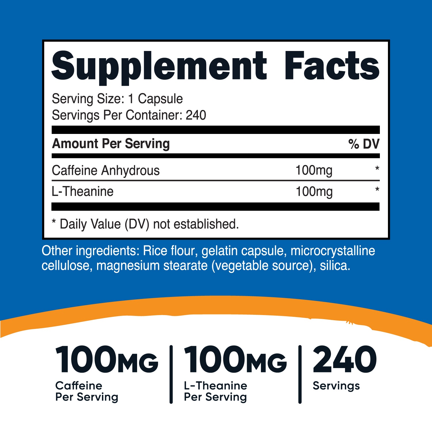 Tabla de suplementos Cafeína Teanina Nutricost