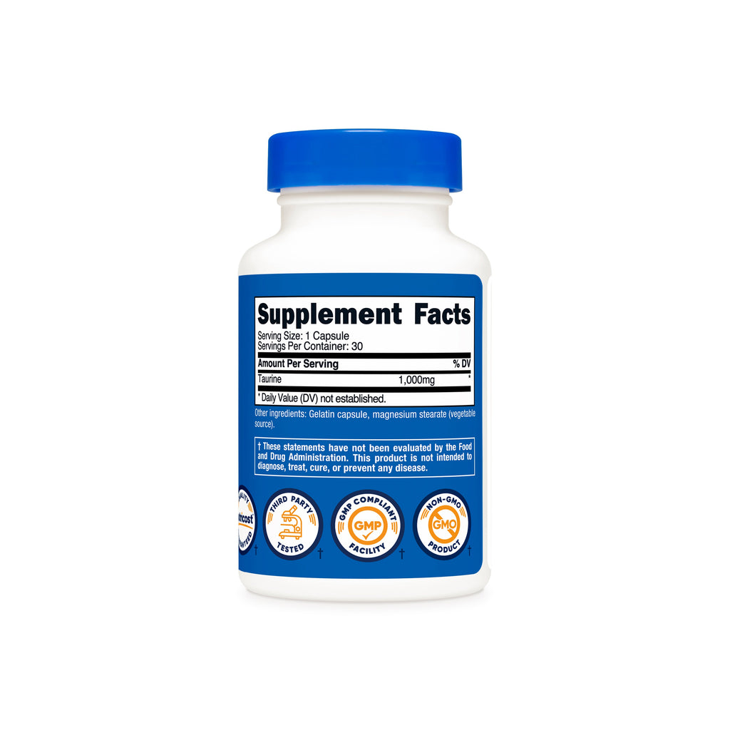 Tabla nutrimental Nutricost Taurina 1000mg 30 cápsulas