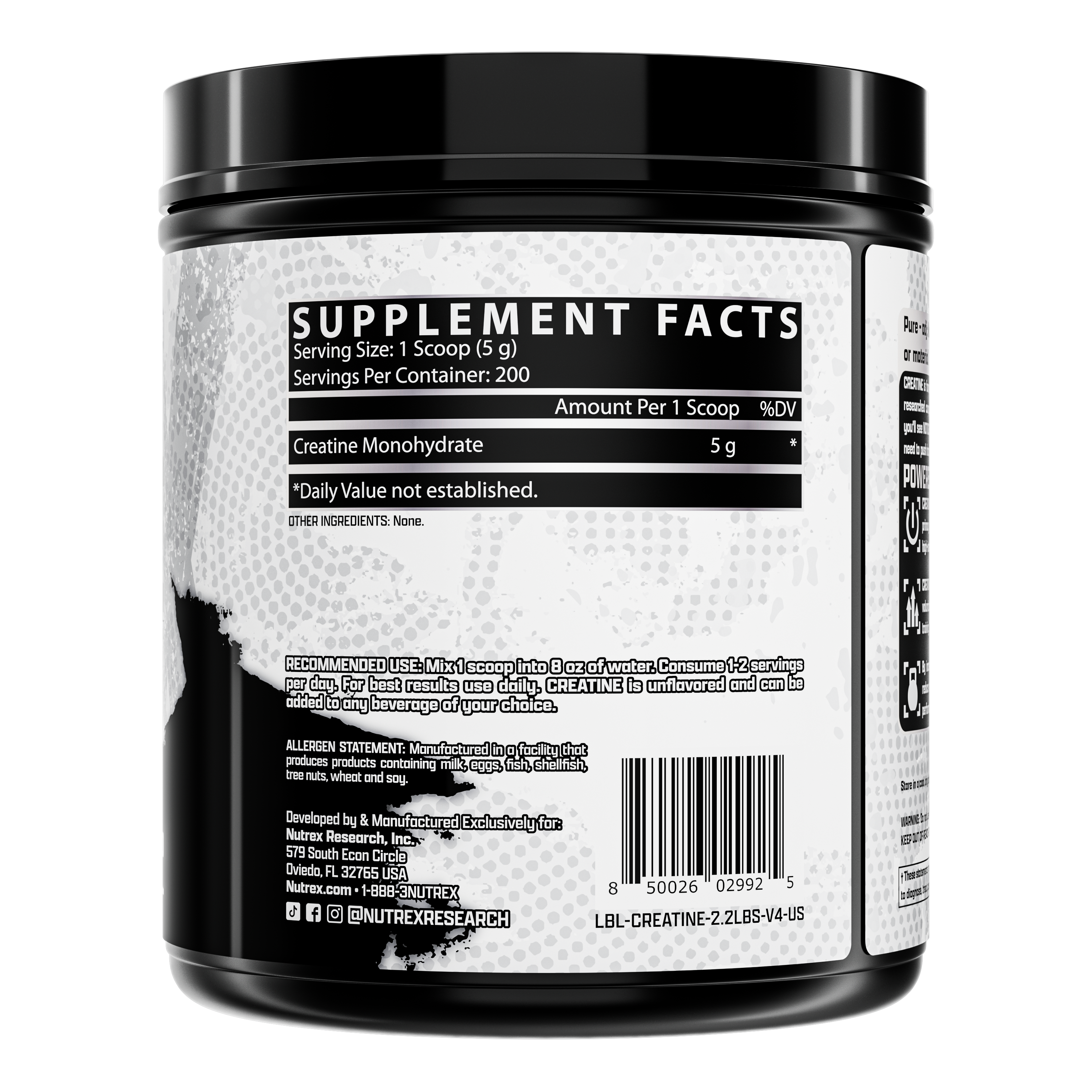 Nutrex Creatine Monohydrate - tabla de suplementos