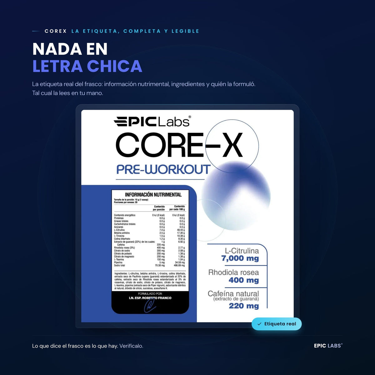 COREX® | Preentreno Clínico | Energía + Enfoque + Bombeo