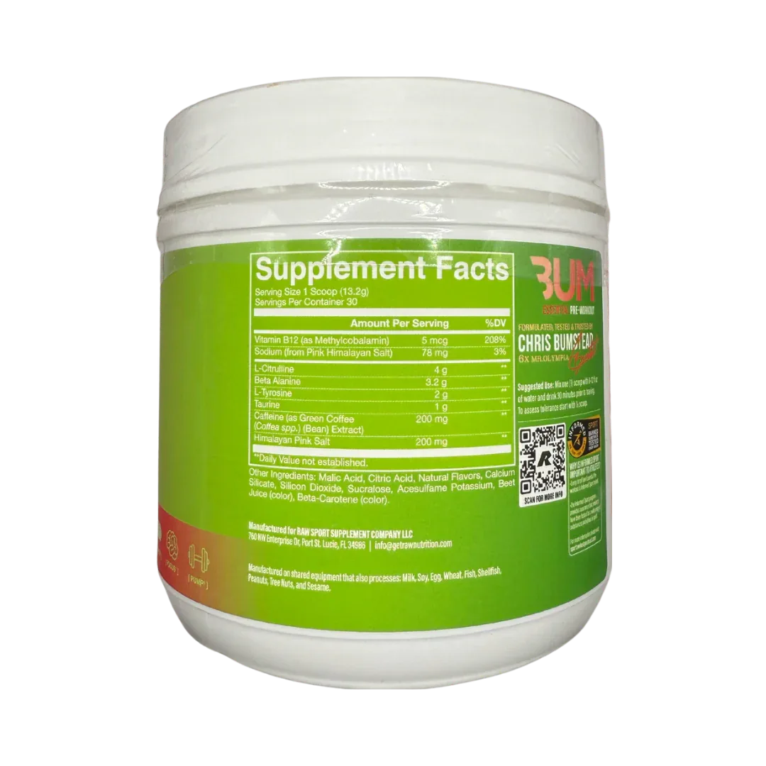 Essential Pre-Entreno CBUM x RAW - Energía y Bombeo 30 Tomas - Get Fit Mexico