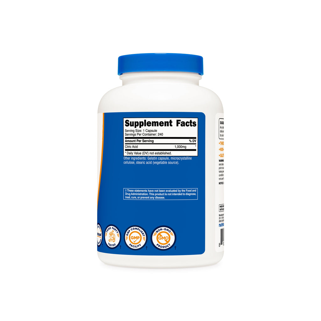 Tabla de suplementos Ácido Cítrico Nutricost