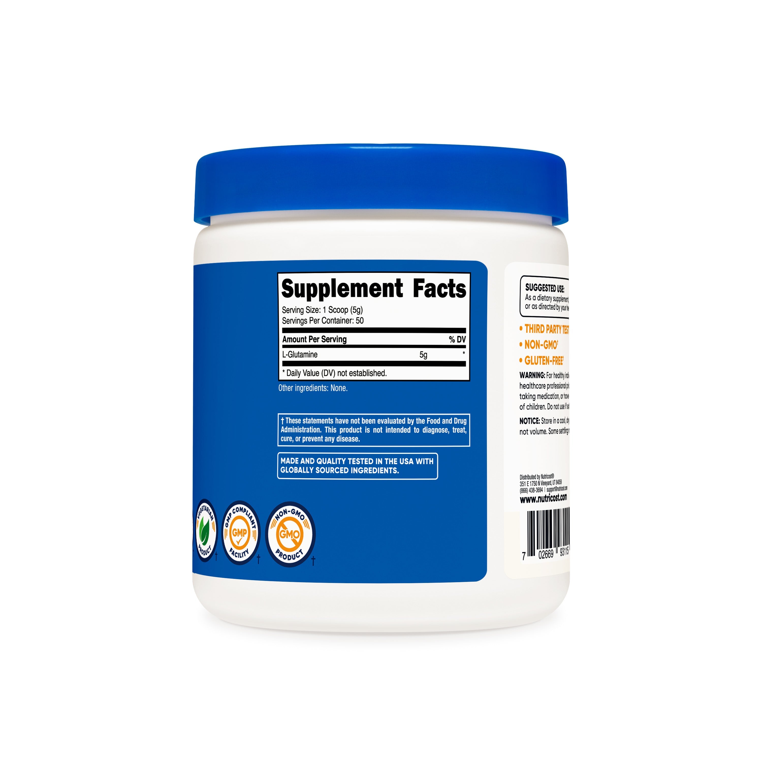 Nutricost L-Glutamina - Tabla de suplementos