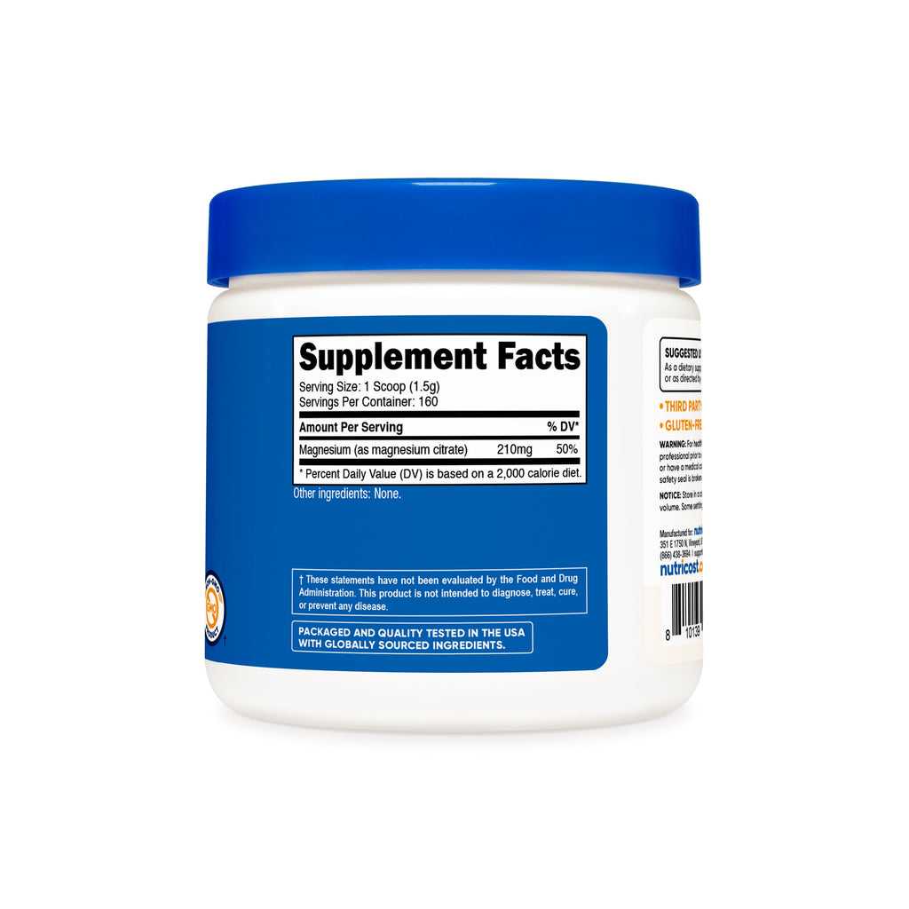 Tabla de suplementos Magnesio Citrato Polvo Nutricost