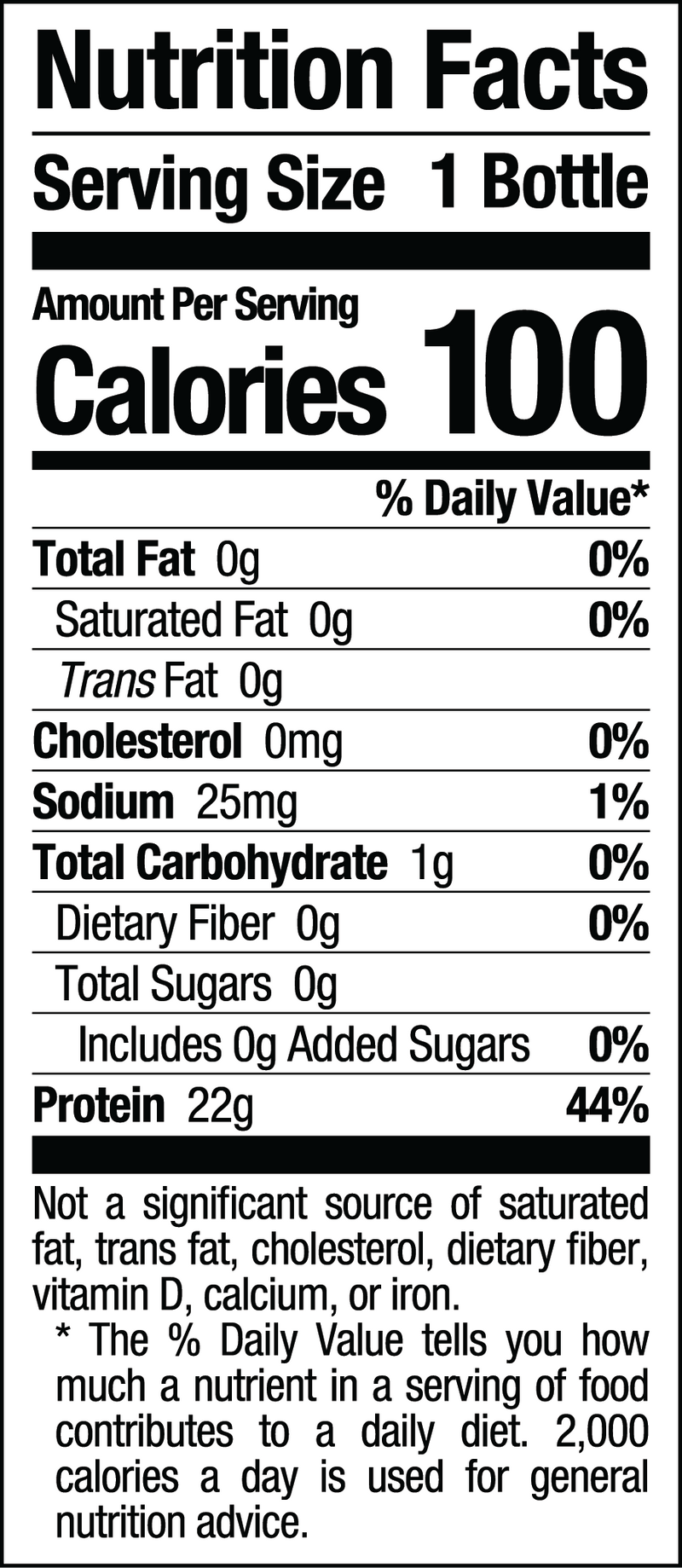 RYSE Clear Whey RTD - tabla de información nutricional