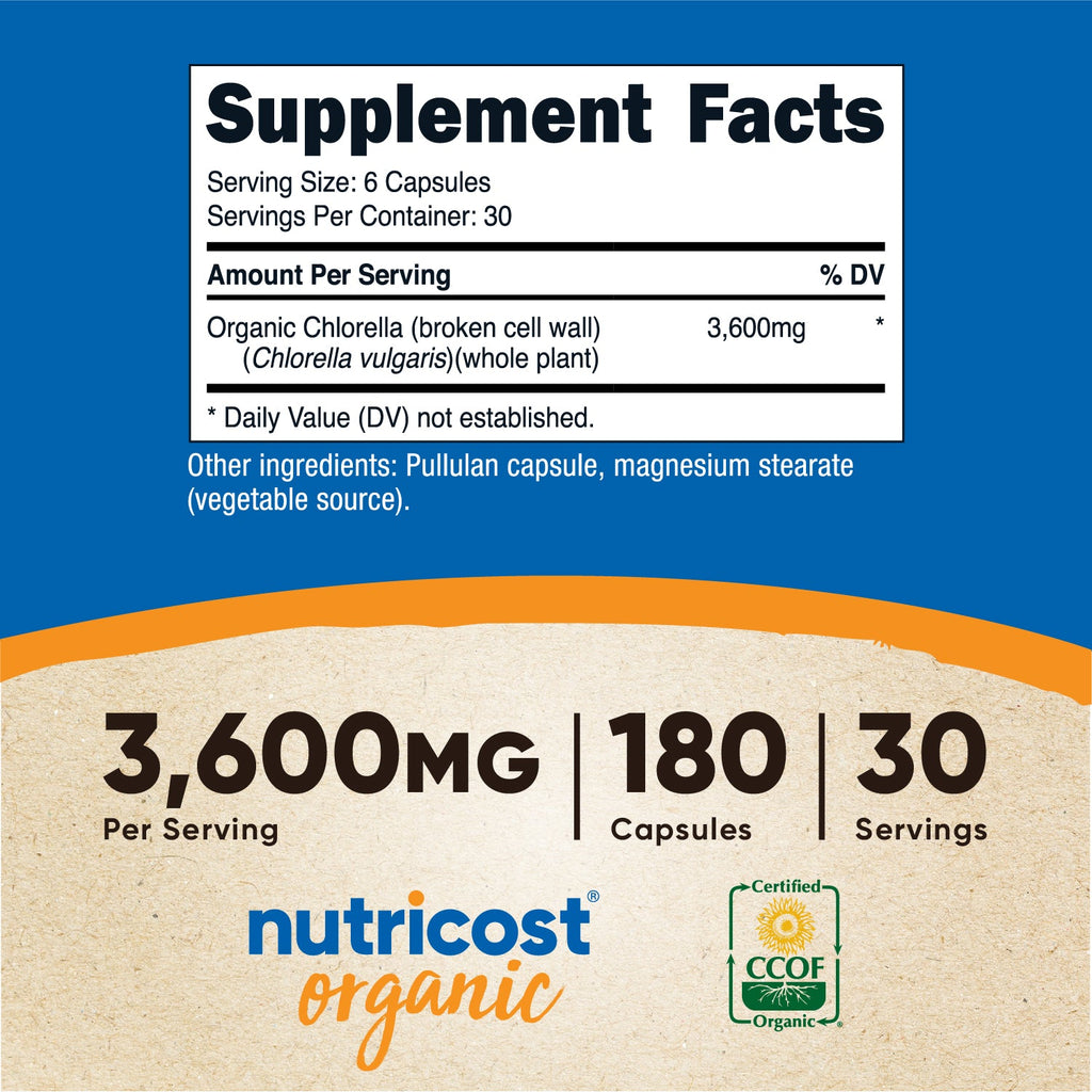 Nutricost Chlorella Orgánica en Polvo - Tabla de suplementos